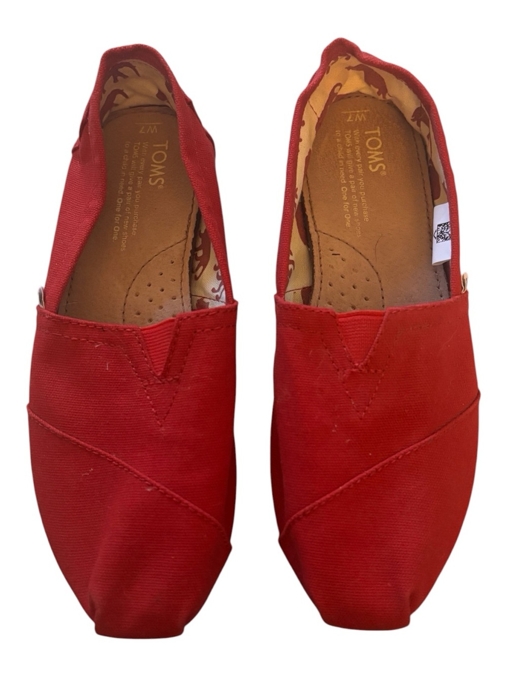 Toms Red Canvas Slip-On Flats Size 7W worn twice
